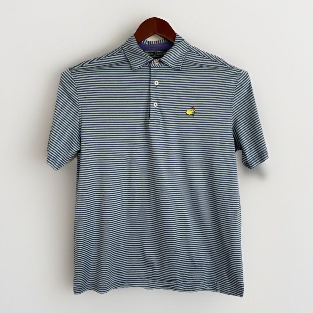 Masters Collection Polo Mens M Stripe Pima Cotton Augusta Golf Logo Shirt